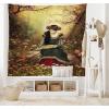Ambesonne Retro Tapestry, Angel Greek Muse on NeoClassic Pillars Relic Print Antique Neutral Toned Graphic Print, Fabric Wall Hanging Decor for Bedroom Living Room Dorm, 23″ X 28″, White(Green Brown)