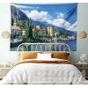 Ambesonne Retro Tapestry, Angel Greek Muse on NeoClassic Pillars Relic Print Antique Neutral Toned Graphic Print, Fabric Wall Hanging Decor for Bedroom Living Room Dorm, 23″ X 28″, White(Green Blue)