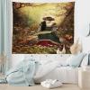 Ambesonne Retro Tapestry, Angel Greek Muse on NeoClassic Pillars Relic Print Antique Neutral Toned Graphic Print, Fabric Wall Hanging Decor for Bedroom Living Room Dorm, 23″ X 28″, White(Green Brown)