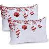 Ambesonne Christmas Pillow Sham Set of 2, Traditional Design Holly Berry Branches Snow and Bokeh Effect Print, Quality Microfiber Bedding Item for All Seasons, 26″ x 20″, Red White
