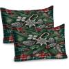 Ambesonne Christmas Pillow Sham Set of 2, Traditional Xmas Pinecone Candies and Leaves Ornate on Plaid Background, Quality Microfiber Bedding Item for All Seasons, 26″ x 20″, Green Grey and Ruby
