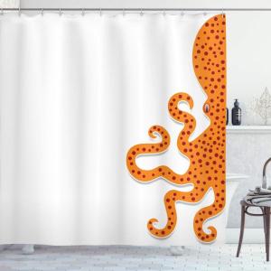 Ambesonne Floral Shower Curtain, Curved Flower Leaf Ornate Blooming Branches Romantic Love Print Art, Cloth Fabric Bathroom Decor Set with Hooks, 69″ W x 70″ L, Pale Tan(Orange White)