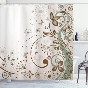 Ambesonne Floral Shower Curtain, Curved Flower Leaf Ornate Blooming Branches Romantic Love Print Art, Cloth Fabric Bathroom Decor Set with Hooks, 69″ W x 70″ L, Pale Tan(Pale Tan)