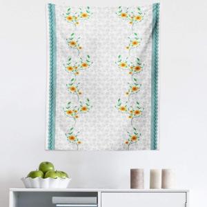 Ambesonne Floral Tapestry, Swriling Summer Bloom Flora and Stripes on Neutral Flora, Fabric Wall Hanging Decor for Bedroom Living Room Dorm, 23″ X 28″, Teal Marigold(Teal Marigold)