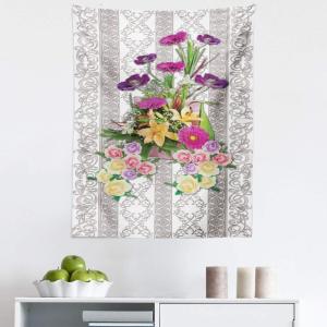 Ambesonne Flower Tapestry, Fresh Colorful Spring Bouquet on Neutral Vintage Ornaments, Fabric Wall Hanging Decor for Bedroom Living Room Dorm, 23″ X 28″, Warm Taupe Multicolor(Warm Taupe Multicolor)