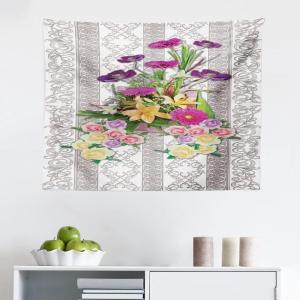 Ambesonne Flower Tapestry, Fresh Colorful Spring Bouquet on Neutral Vintage Ornaments, Fabric Wall Hanging Decor for Bedroom Living Room Dorm, 28″ X 23″, Warm Taupe Multicolor(Warm Taupe Multicolor)