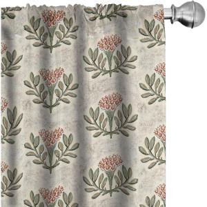 Ambesonne Flowers Vintage Curtains, Neutral Colors Boho Springtime Garden Scene Floral Design Art, Window Treatments 2 Panel Set for Living Room Bedroom, Pair of – 28″ x 63″, Pale Ceil Blue Pale Grey(Eggshell and Olive Green)