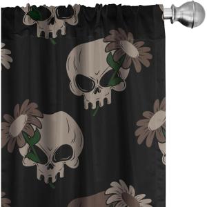 Ambesonne Flowers Vintage Curtains, Neutral Colors Boho Springtime Garden Scene Floral Design Art, Window Treatments 2 Panel Set for Living Room Bedroom, Pair of – 28″ x 63″, Pale Ceil Blue Pale Grey(Charcoal Grey Eggshell)
