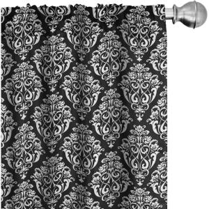Ambesonne Flowers Vintage Curtains, Neutral Colors Boho Springtime Garden Scene Floral Design Art, Window Treatments 2 Panel Set for Living Room Bedroom, Pair of – 28″ x 63″, Pale Ceil Blue Pale Grey(White and Charcoal Grey)