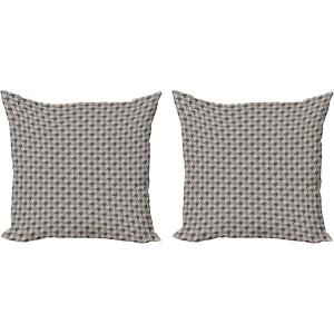 Ambesonne Houndstooth Decorative Throw Pillow Case Pack of 2, Neutral Colored Grayscale Pastel Toned Motives Continuous Pattern Art, Couch Bedroom Living Room Cushion Cover, 16″, Dust and Purpleblue(24″)