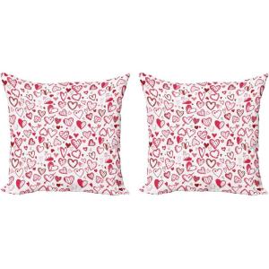Ambesonne Love Decorative Throw Pillow Case Pack of 2, Valentine Hearts Gatherings Engagement Honeymoon Arrow Doodle Style Print, Couch Bedroom Living Room Cushion Cover, 20″, Magenta Ruby White(24″ x 24″ (Pack of 2))