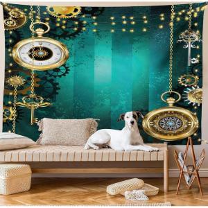 Ambesonne Retro Tapestry, Angel Greek Muse on NeoClassic Pillars Relic Print Antique Neutral Toned Graphic Print, Fabric Wall Hanging Decor for Bedroom Living Room Dorm, 23″ X 28″, White(Green Gold)