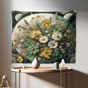 Ambesonne Retro Tapestry, Angel Greek Muse on NeoClassic Pillars Relic Print Antique Neutral Toned Graphic Print, Fabric Wall Hanging Decor for Bedroom Living Room Dorm, 23″ X 28″, White(Reseda Green Mustard)