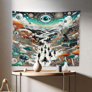 Ambesonne Retro Tapestry, Angel Greek Muse on NeoClassic Pillars Relic Print Antique Neutral Toned Graphic Print, Fabric Wall Hanging Decor for Bedroom Living Room Dorm, 23″ X 28″, White(Orange Teal and Sepia)