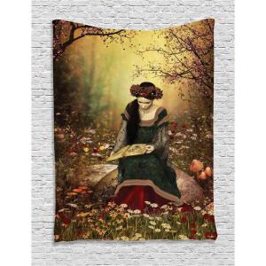 Ambesonne Retro Tapestry, Angel Greek Muse on NeoClassic Pillars Relic Print Antique Neutral Toned Graphic Print, Fabric Wall Hanging Decor for Bedroom Living Room Dorm, 23″ X 28″, White(Mustard Olive Green)