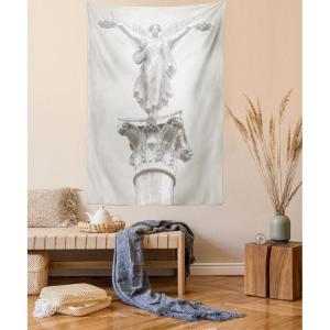 Ambesonne Retro Tapestry, Angel Greek Muse on NeoClassic Pillars Relic Print Antique Neutral Toned Graphic Print, Fabric Wall Hanging Decor for Bedroom Living Room Dorm, 23″ X 28″, White(White Eggshell)