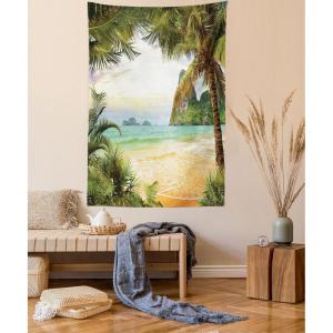 Ambesonne Retro Tapestry, Angel Greek Muse on NeoClassic Pillars Relic Print Antique Neutral Toned Graphic Print, Fabric Wall Hanging Decor for Bedroom Living Room Dorm, 23″ X 28″, White(Green Cream)