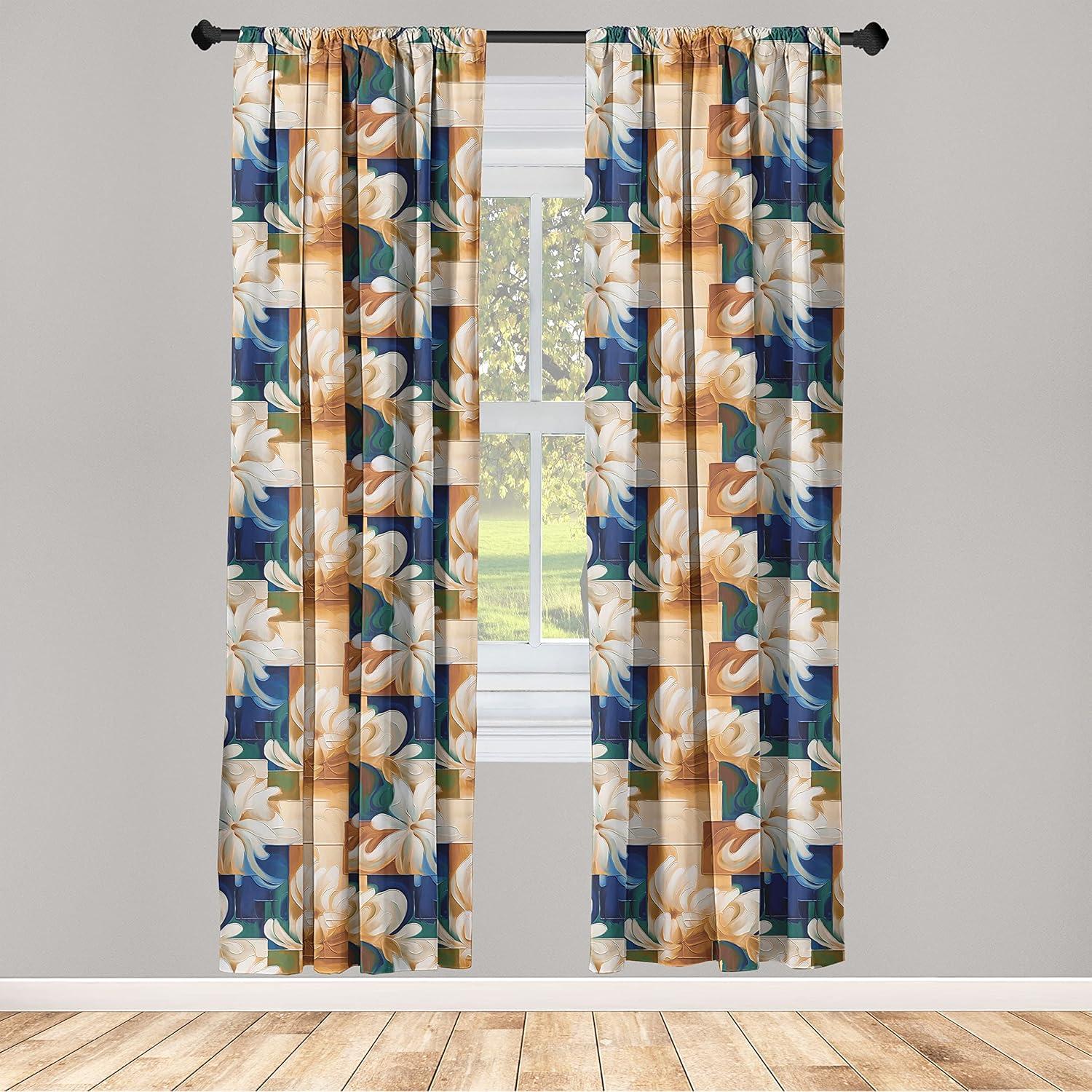 imageAmbesonne Garden Scene Curtains Neutral Traditional Roses and Floral Pattern Boho Romance Print Window Treatments 2 Panel Set for Living Room Bedroom Pair of 28 x 84 Cream White Dark SepiaPeach Amber Teal