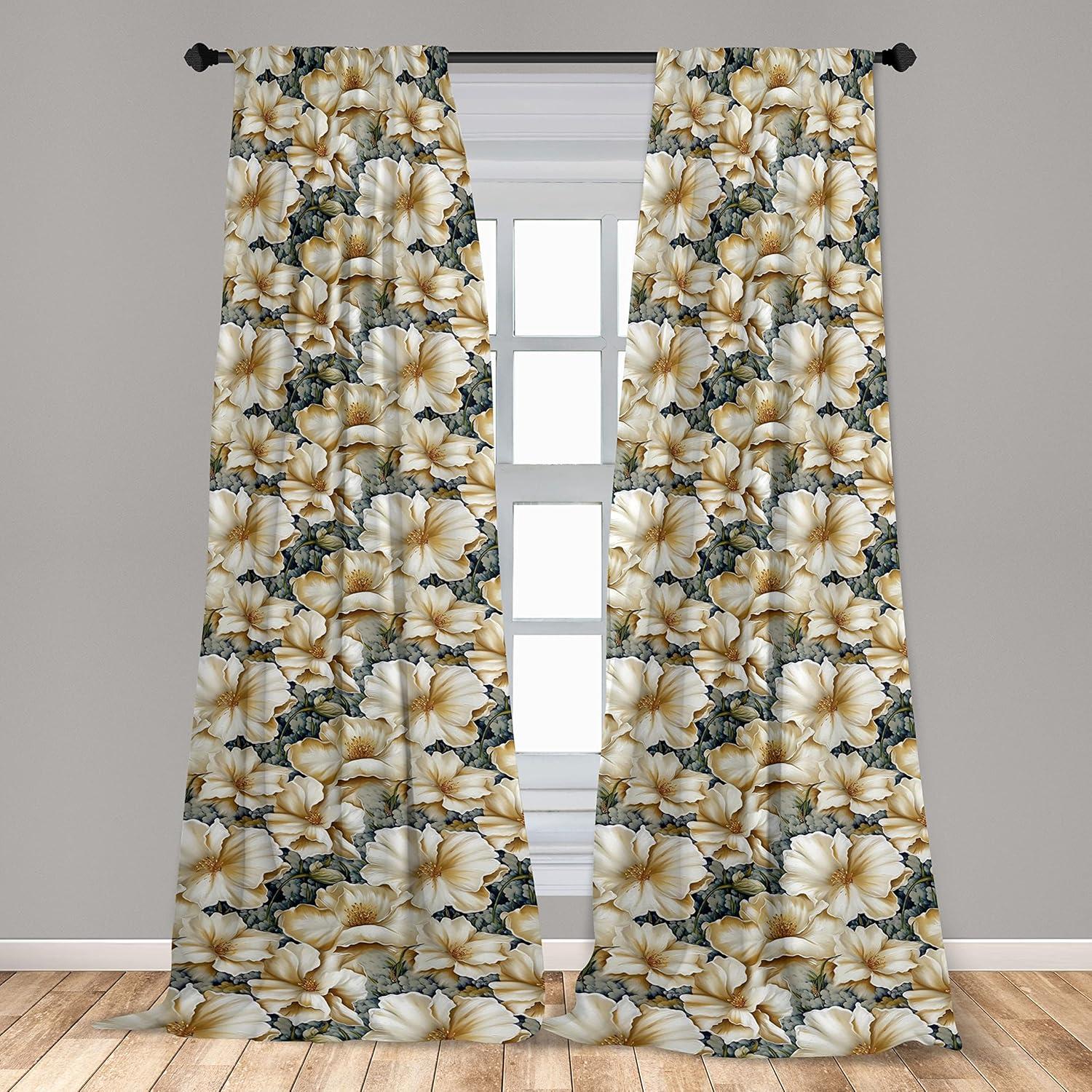 imageAmbesonne Garden Scene Curtains Neutral Traditional Roses and Floral Pattern Boho Romance Print Window Treatments 2 Panel Set for Living Room Bedroom Pair of 28 x 84 Cream White Dark SepiaPastel Brown Sage Green