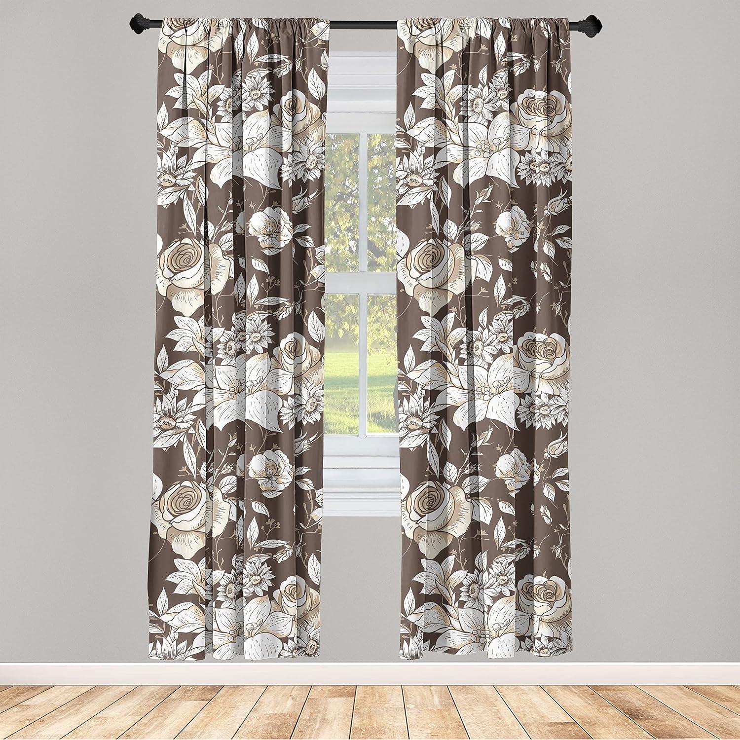 imageAmbesonne Garden Scene Curtains Neutral Traditional Roses and Floral Pattern Boho Romance Print Window Treatments 2 Panel Set for Living Room Bedroom Pair of 28 x 84 Cream White Dark SepiaCream White Dark Sepia