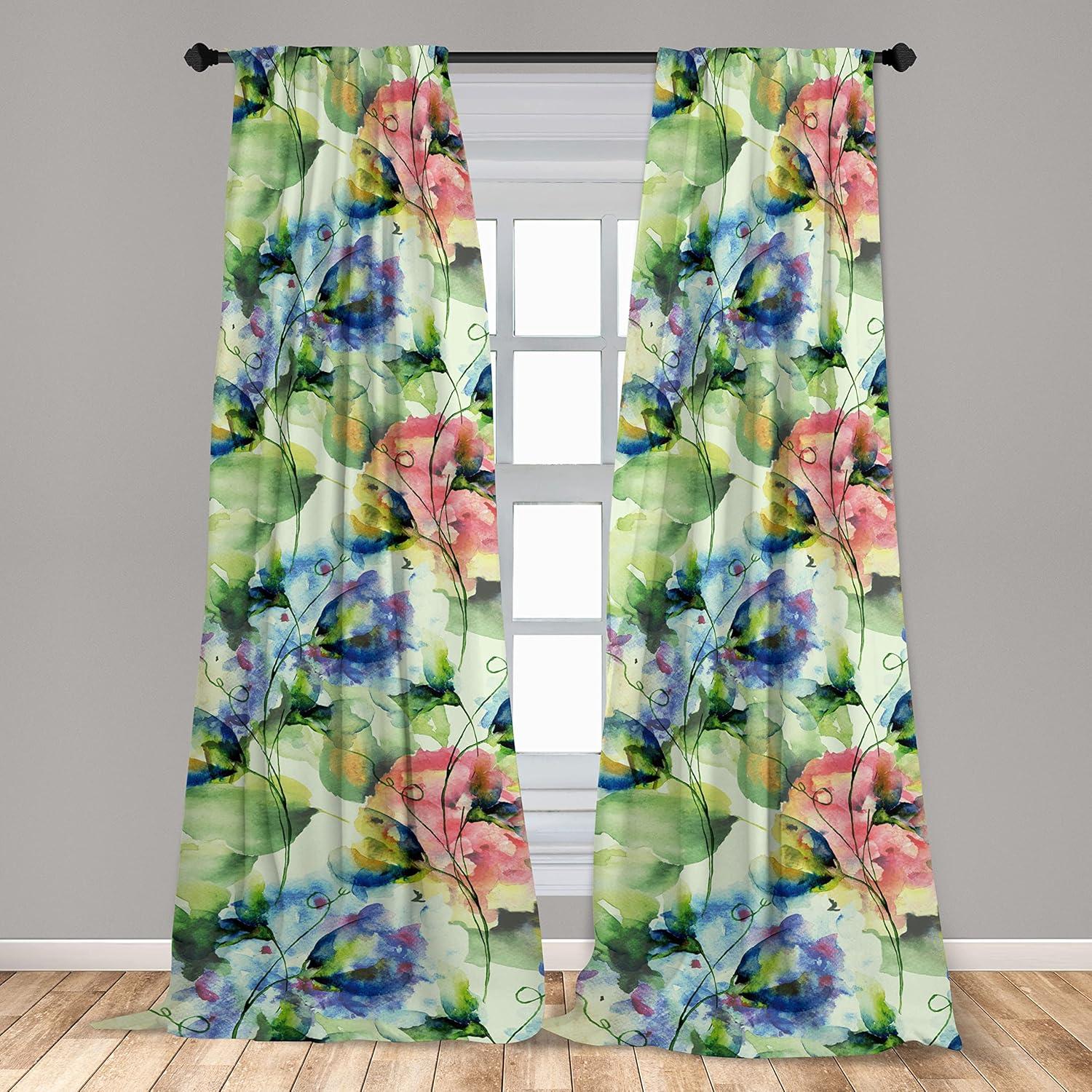 imageAmbesonne Garden Scene Curtains Neutral Traditional Roses and Floral Pattern Boho Romance Print Window Treatments 2 Panel Set for Living Room Bedroom Pair of 28 x 84 Cream White Dark SepiaPastel Green Lavender