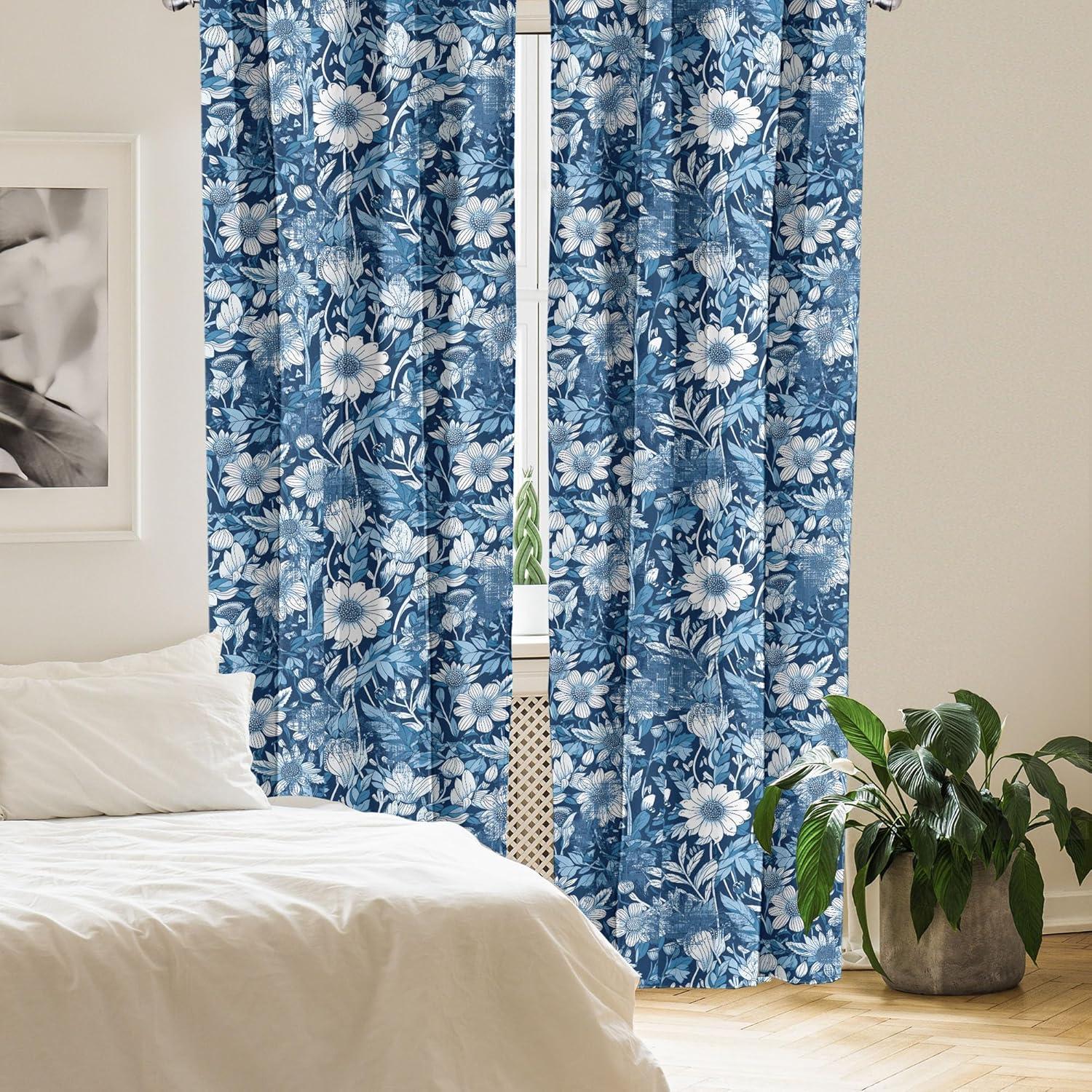 imageAmbesonne Garden Scene Curtains Neutral Traditional Roses and Floral Pattern Boho Romance Print Window Treatments 2 Panel Set for Living Room Bedroom Pair of 28 x 84 Cream White Dark SepiaDark Sky Blue and White