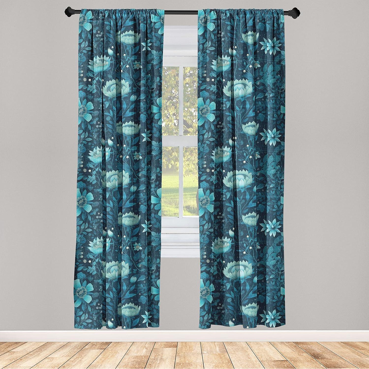 imageAmbesonne Garden Scene Curtains Neutral Traditional Roses and Floral Pattern Boho Romance Print Window Treatments 2 Panel Set for Living Room Bedroom Pair of 28 x 84 Cream White Dark SepiaPetrol Blue Dark Teal
