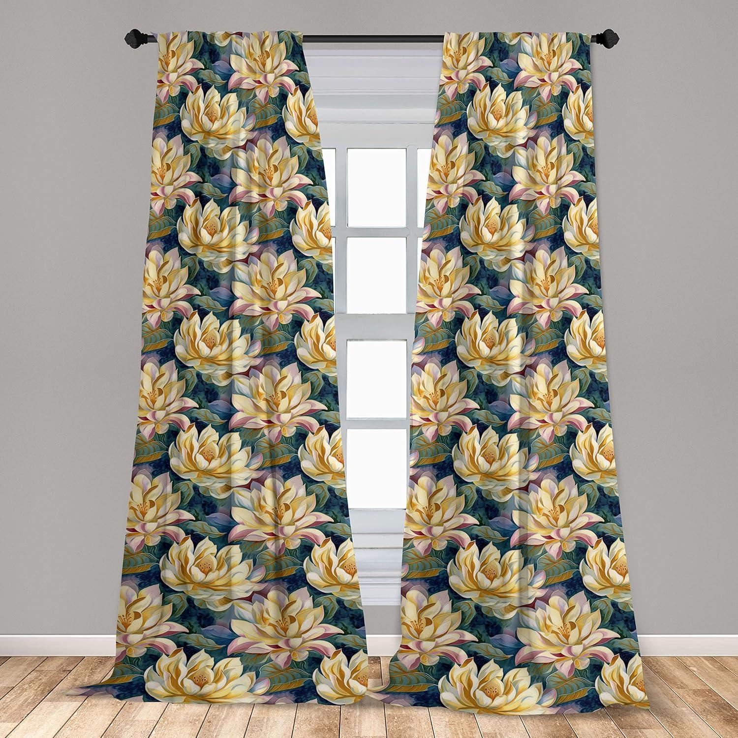 imageAmbesonne Garden Scene Curtains Neutral Traditional Roses and Floral Pattern Boho Romance Print Window Treatments 2 Panel Set for Living Room Bedroom Pair of 28 x 84 Cream White Dark SepiaDried Rose Pastel Yellow