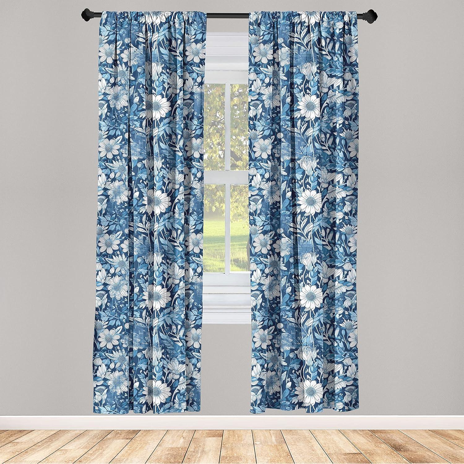 imageAmbesonne Garden Scene Curtains Neutral Traditional Roses and Floral Pattern Boho Romance Print Window Treatments 2 Panel Set for Living Room Bedroom Pair of 28 x 84 Cream White Dark SepiaDark Sky Blue and White