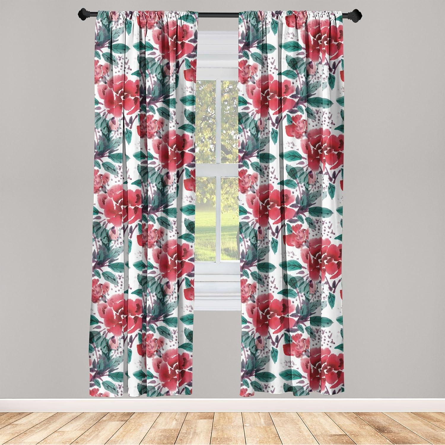 imageAmbesonne Garden Scene Curtains Neutral Traditional Roses and Floral Pattern Boho Romance Print Window Treatments 2 Panel Set for Living Room Bedroom Pair of 28 x 84 Cream White Dark SepiaDark Coral and Forest Green