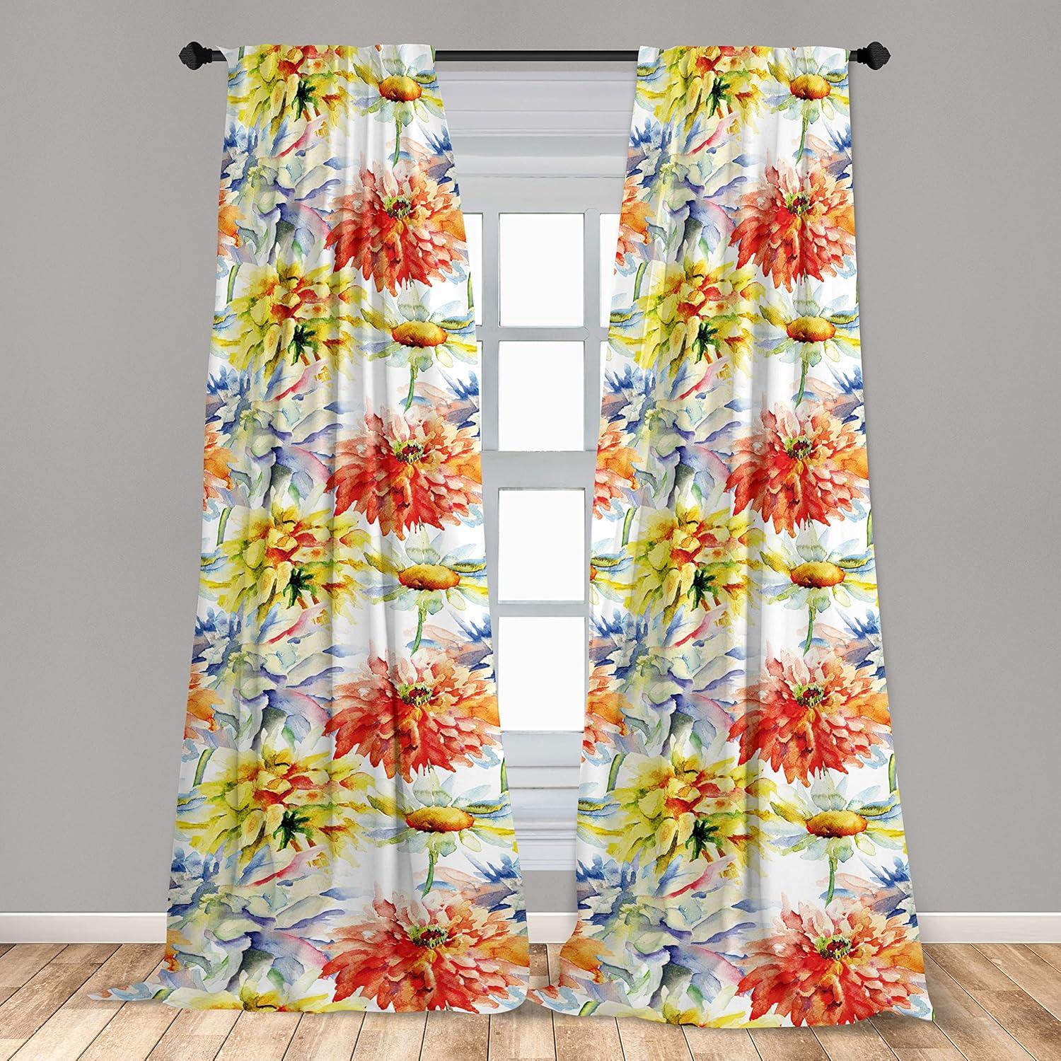 imageAmbesonne Garden Scene Curtains Neutral Traditional Roses and Floral Pattern Boho Romance Print Window Treatments 2 Panel Set for Living Room Bedroom Pair of 28 x 84 Cream White Dark SepiaVermilion Mustard and Green