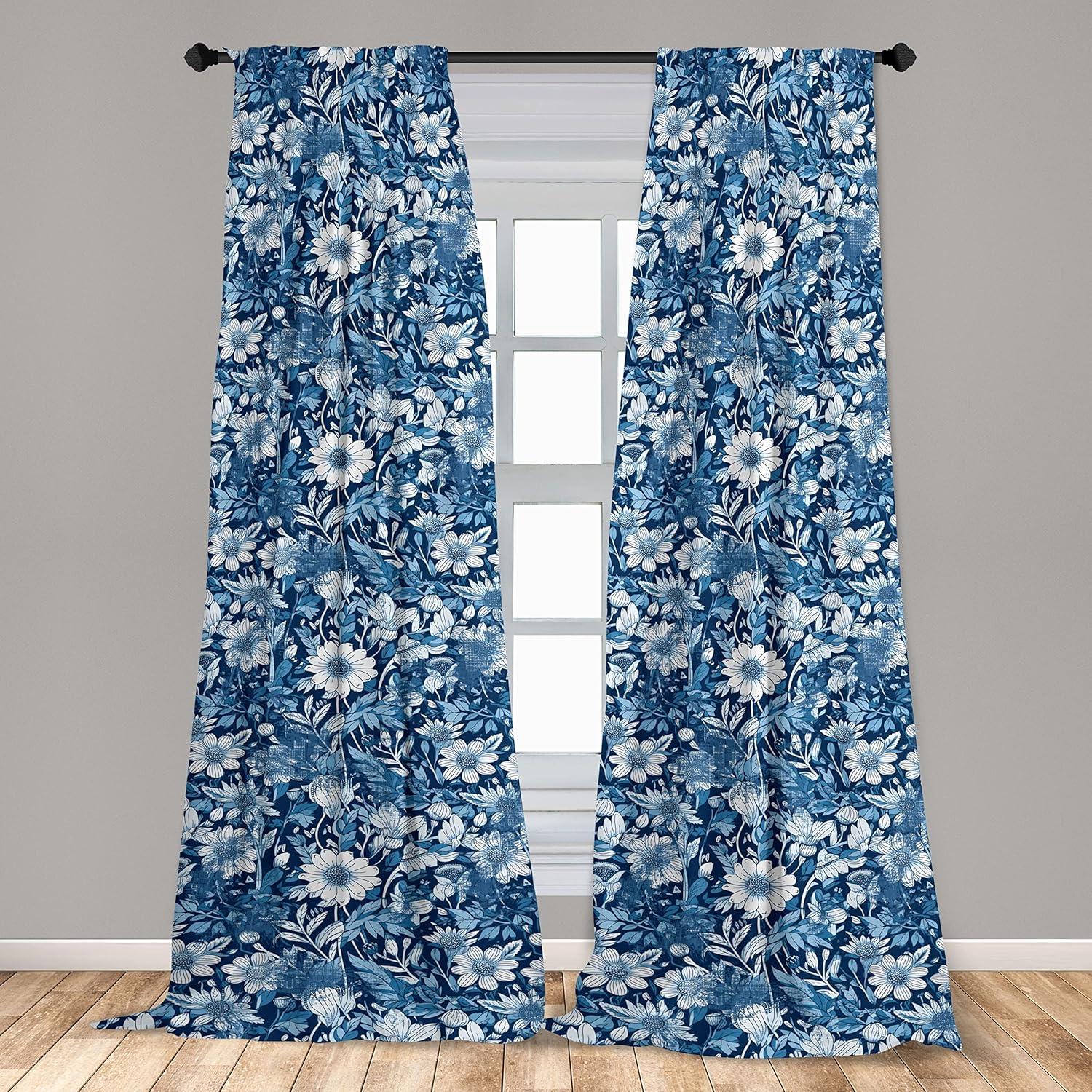 imageAmbesonne Garden Scene Curtains Neutral Traditional Roses and Floral Pattern Boho Romance Print Window Treatments 2 Panel Set for Living Room Bedroom Pair of 28 x 84 Cream White Dark SepiaDark Sky Blue and White