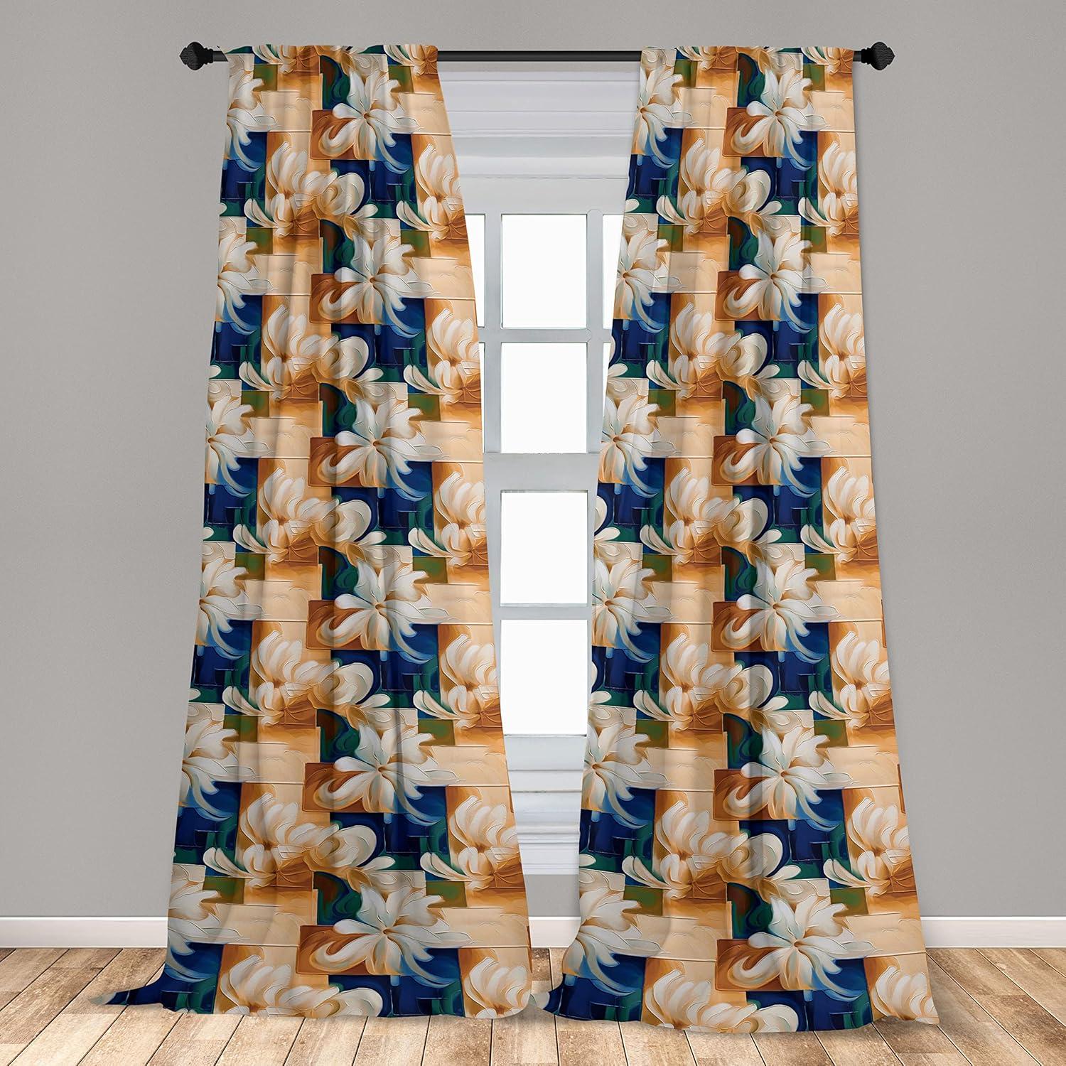 imageAmbesonne Garden Scene Curtains Neutral Traditional Roses and Floral Pattern Boho Romance Print Window Treatments 2 Panel Set for Living Room Bedroom Pair of 28 x 84 Cream White Dark SepiaPeach Amber Teal