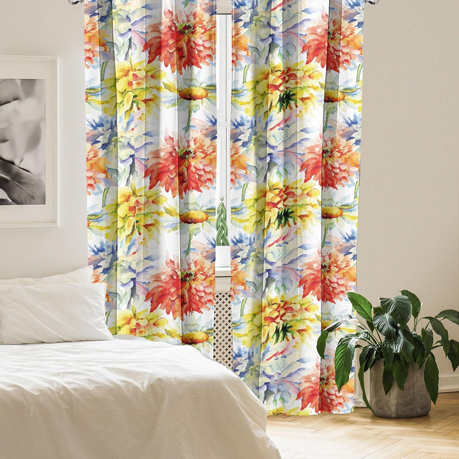imageAmbesonne Garden Scene Curtains Neutral Traditional Roses and Floral Pattern Boho Romance Print Window Treatments 2 Panel Set for Living Room Bedroom Pair of 28 x 84 Cream White Dark SepiaVermilion Mustard and Green