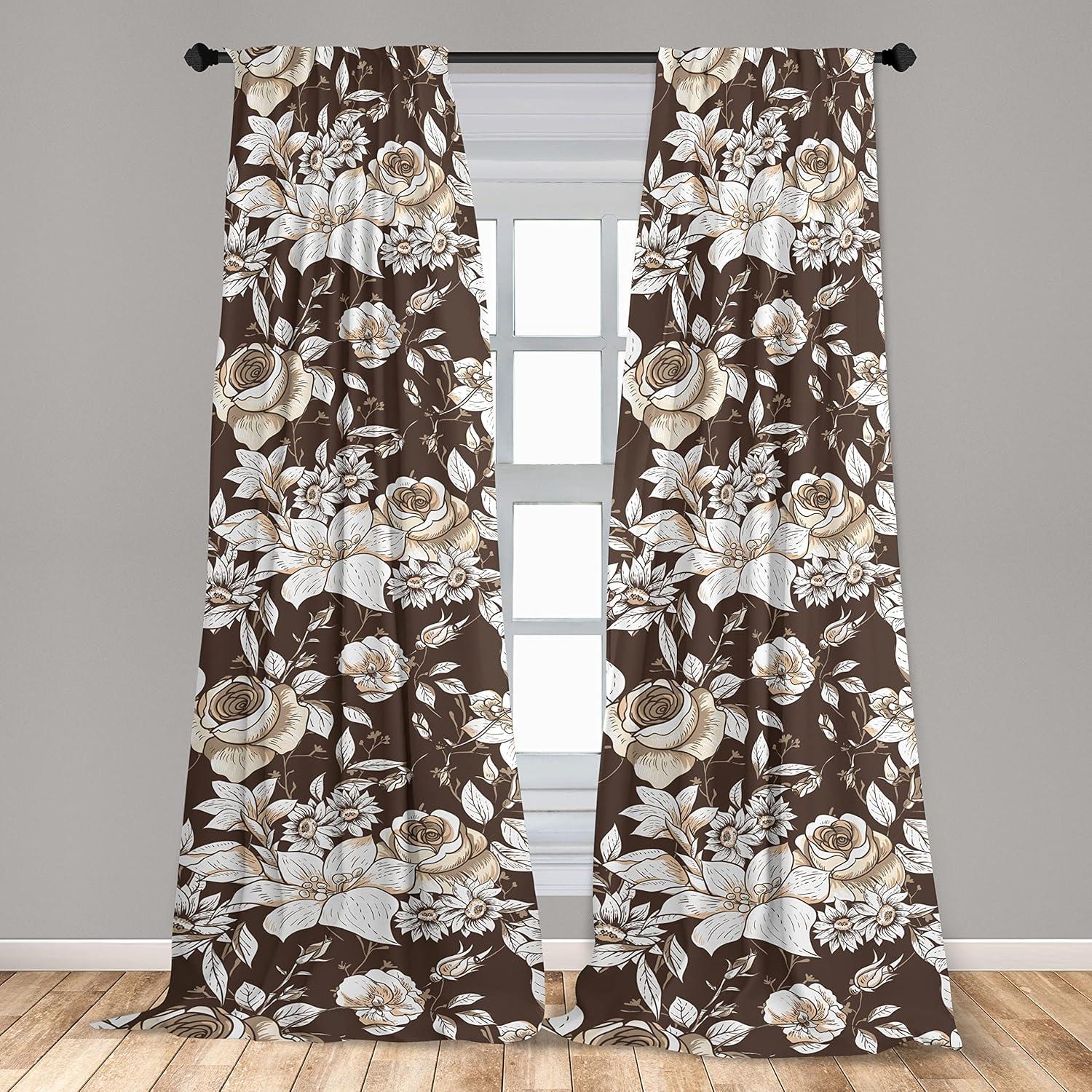 imageAmbesonne Garden Scene Curtains Neutral Traditional Roses and Floral Pattern Boho Romance Print Window Treatments 2 Panel Set for Living Room Bedroom Pair of 28 x 84 Cream White Dark SepiaCream White Dark Sepia