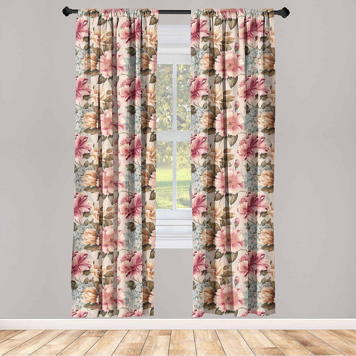imageAmbesonne Garden Scene Curtains Neutral Traditional Roses and Floral Pattern Boho Romance Print Window Treatments 2 Panel Set for Living Room Bedroom Pair of 28 x 84 Cream White Dark SepiaPink Almond and Green Brown