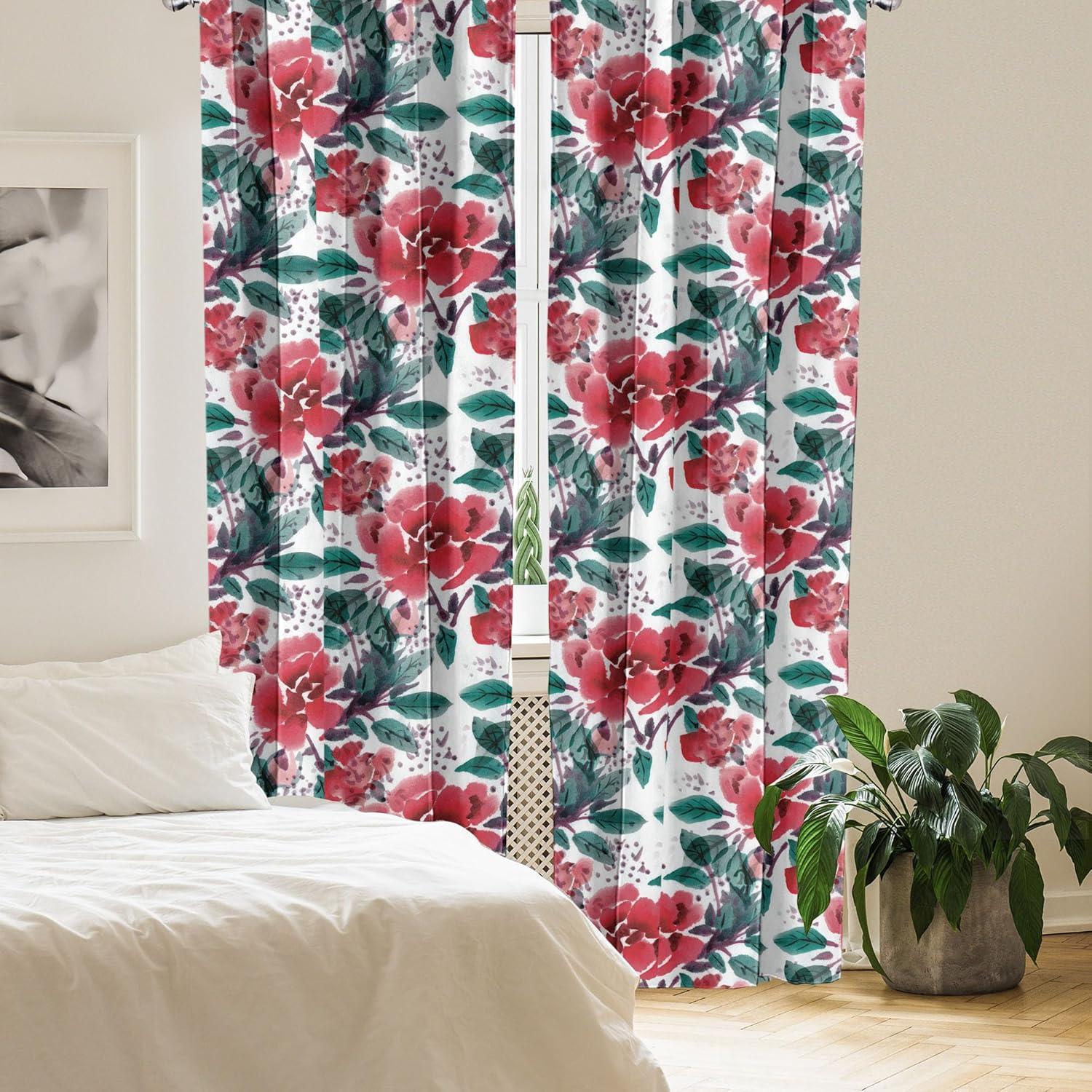 imageAmbesonne Garden Scene Curtains Neutral Traditional Roses and Floral Pattern Boho Romance Print Window Treatments 2 Panel Set for Living Room Bedroom Pair of 28 x 84 Cream White Dark SepiaDark Coral and Forest Green