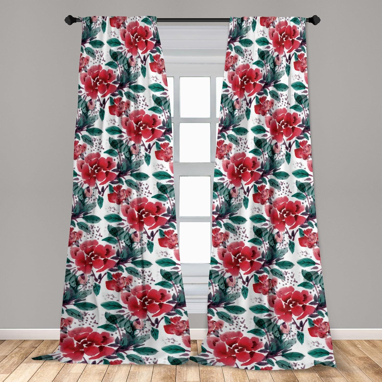 imageAmbesonne Garden Scene Curtains Neutral Traditional Roses and Floral Pattern Boho Romance Print Window Treatments 2 Panel Set for Living Room Bedroom Pair of 28 x 84 Cream White Dark SepiaDark Coral and Forest Green