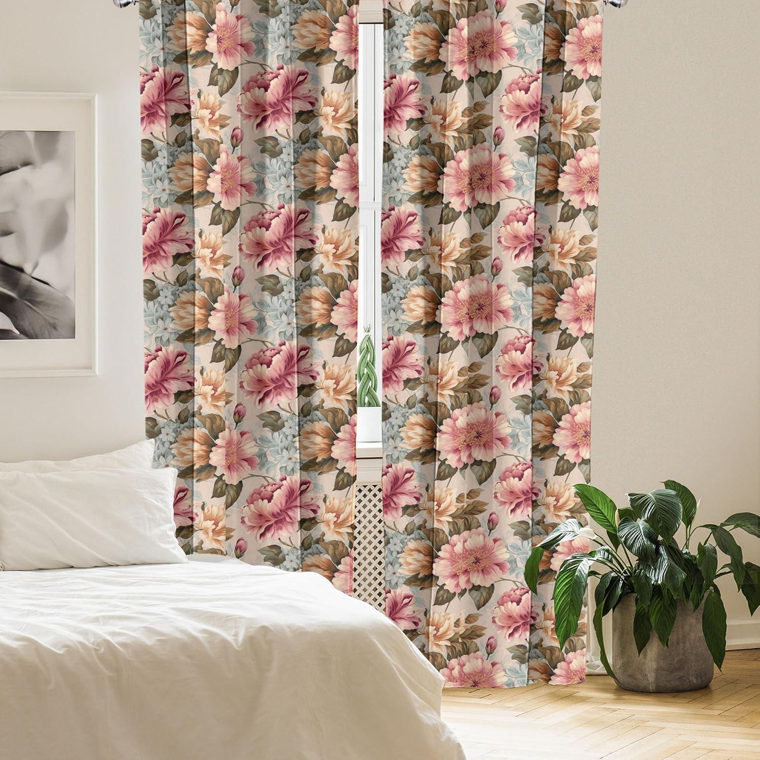 imageAmbesonne Garden Scene Curtains Neutral Traditional Roses and Floral Pattern Boho Romance Print Window Treatments 2 Panel Set for Living Room Bedroom Pair of 28 x 84 Cream White Dark SepiaPink Almond and Green Brown