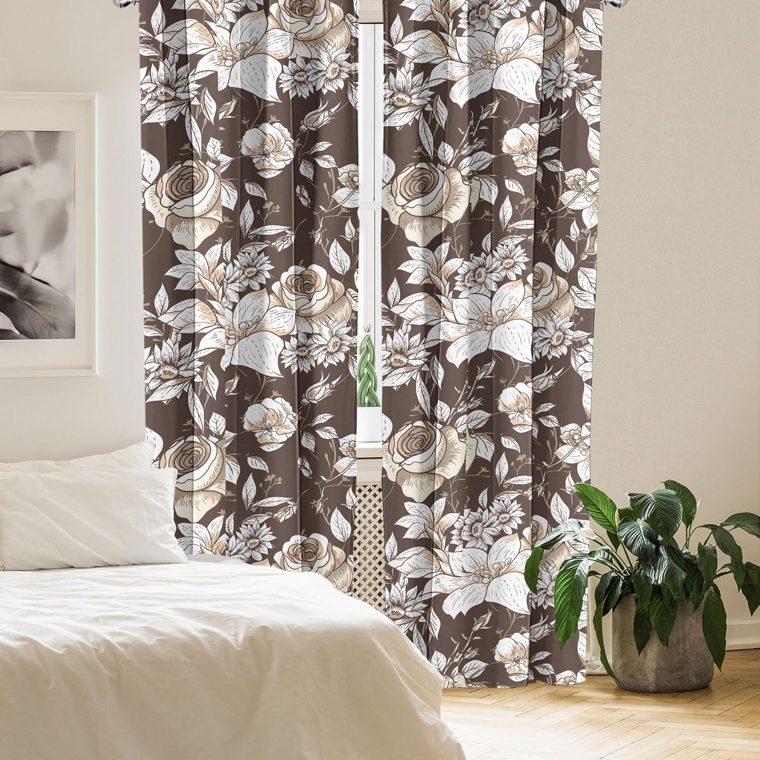 imageAmbesonne Garden Scene Curtains Neutral Traditional Roses and Floral Pattern Boho Romance Print Window Treatments 2 Panel Set for Living Room Bedroom Pair of 28 x 84 Cream White Dark SepiaCream White Dark Sepia