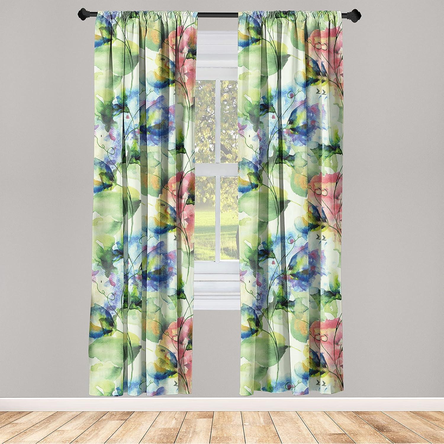 imageAmbesonne Garden Scene Curtains Neutral Traditional Roses and Floral Pattern Boho Romance Print Window Treatments 2 Panel Set for Living Room Bedroom Pair of 28 x 84 Cream White Dark SepiaPastel Green Lavender