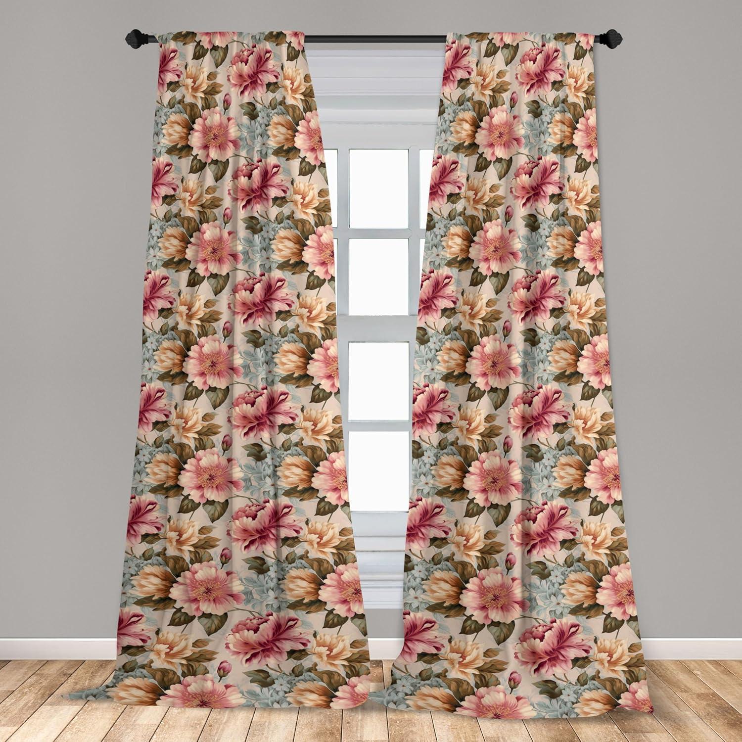 imageAmbesonne Garden Scene Curtains Neutral Traditional Roses and Floral Pattern Boho Romance Print Window Treatments 2 Panel Set for Living Room Bedroom Pair of 28 x 84 Cream White Dark SepiaPink Almond and Green Brown