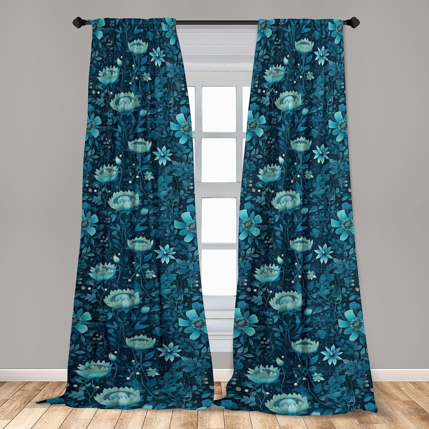 imageAmbesonne Garden Scene Curtains Neutral Traditional Roses and Floral Pattern Boho Romance Print Window Treatments 2 Panel Set for Living Room Bedroom Pair of 28 x 84 Cream White Dark SepiaPetrol Blue Dark Teal