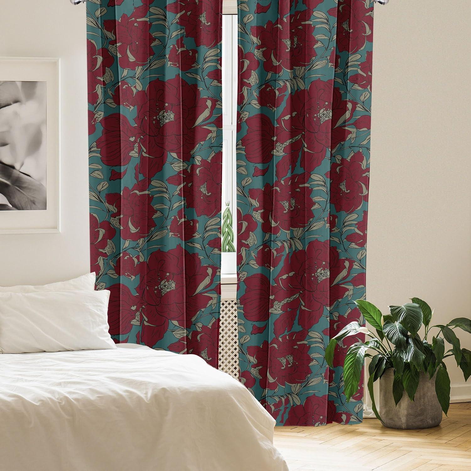 imageAmbesonne Nature Themed Curtains Floral Drawings in Romantic Vibes with Petals Neutral Colors Boho Pattern Window Treatments 2 Panel Set for Living Room Bedroom Pair of 28 x 95 Ruby ChampagneSea Green and Burgundy