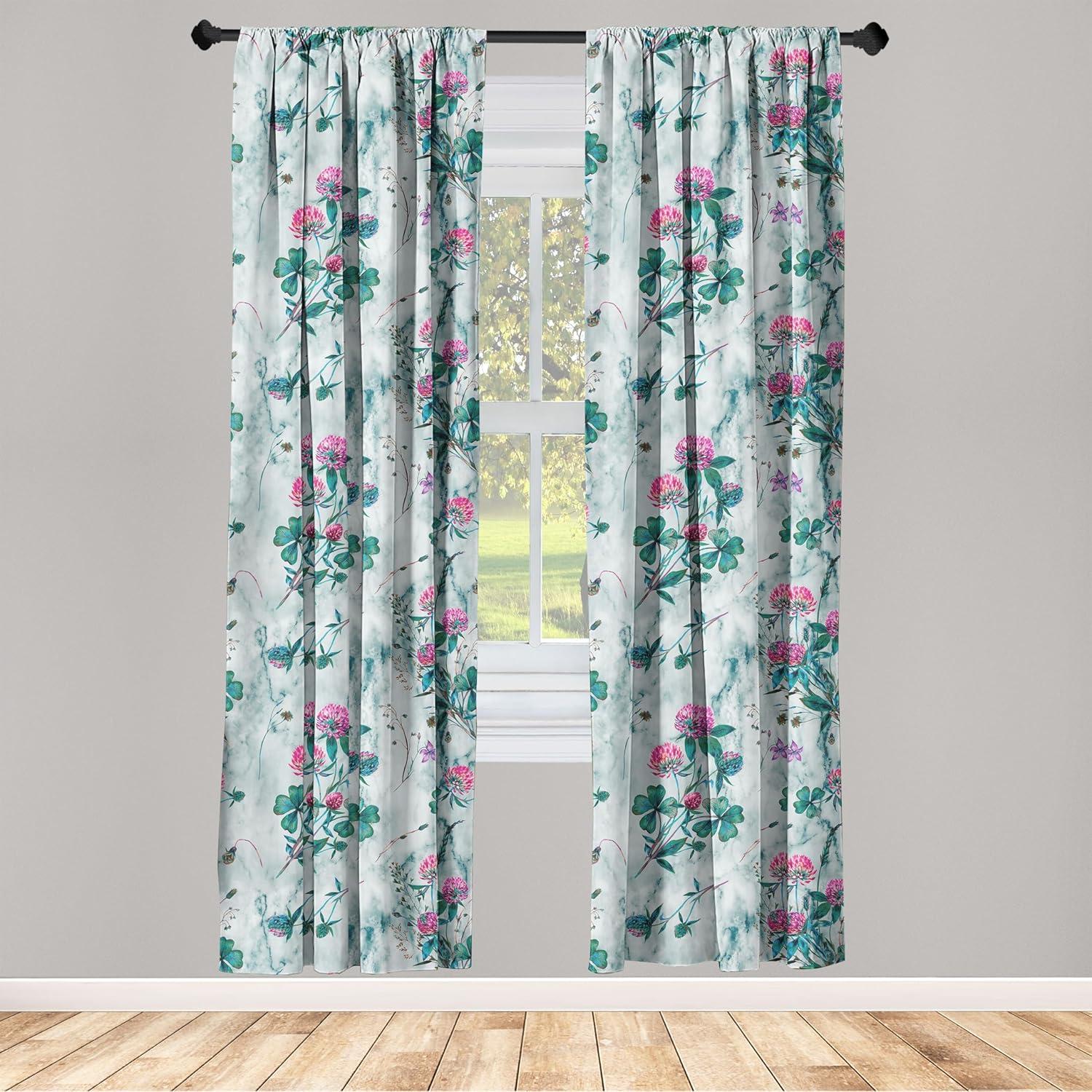 imageAmbesonne Nature Themed Curtains Floral Drawings in Romantic Vibes with Petals Neutral Colors Boho Pattern Window Treatments 2 Panel Set for Living Room Bedroom Pair of 28 x 95 Ruby ChampagneJade Green Hot Pink