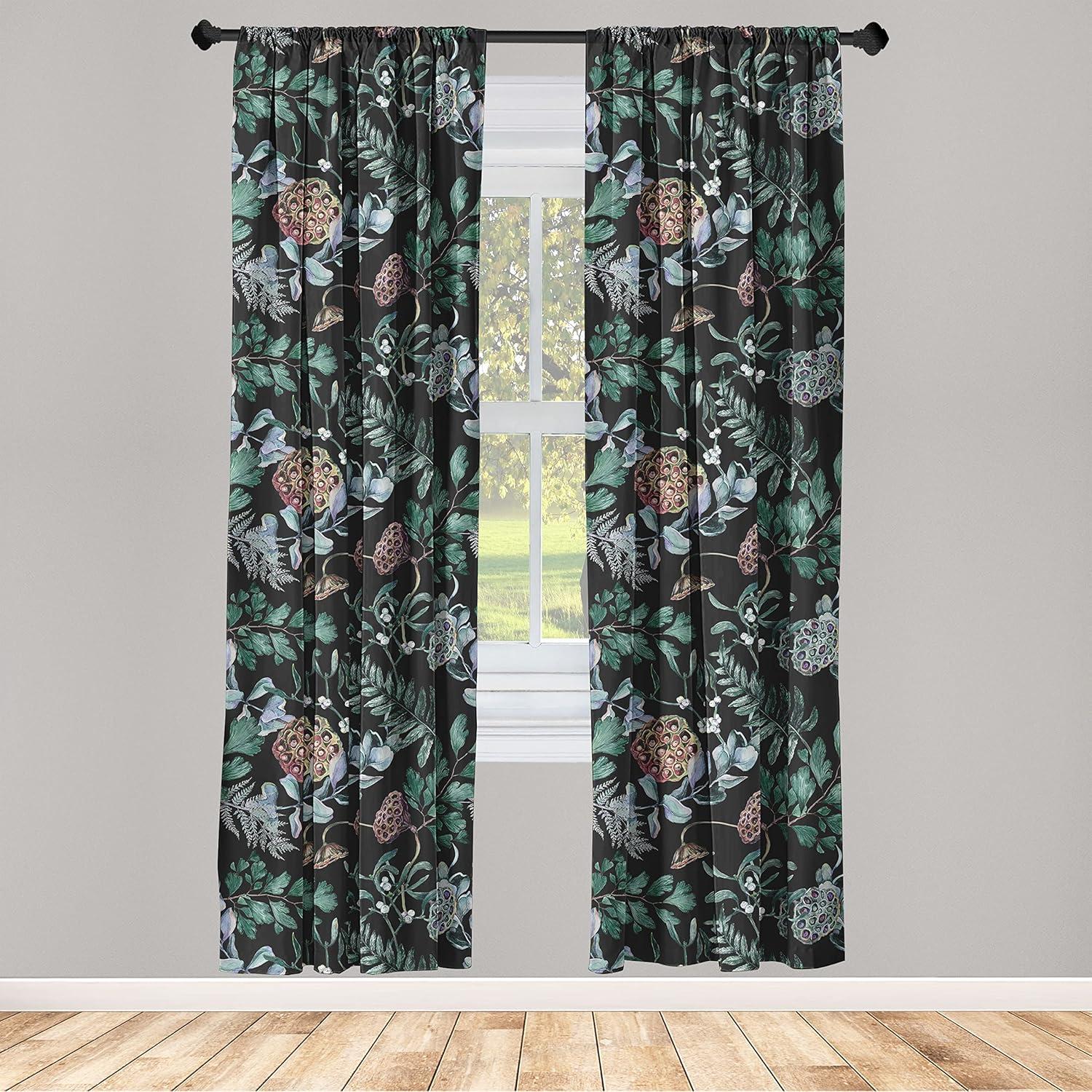 imageAmbesonne Nature Themed Curtains Floral Drawings in Romantic Vibes with Petals Neutral Colors Boho Pattern Window Treatments 2 Panel Set for Living Room Bedroom Pair of 28 x 95 Ruby ChampagneJade Green and Charcoal Grey