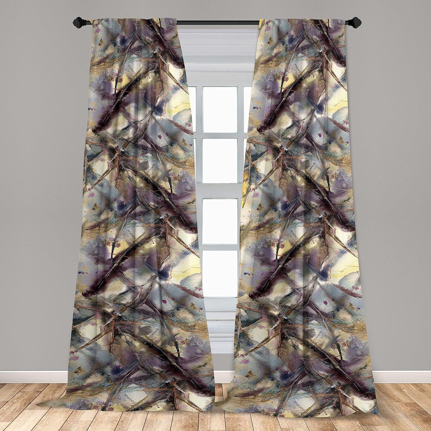imageAmbesonne Nature Themed Curtains Floral Drawings in Romantic Vibes with Petals Neutral Colors Boho Pattern Window Treatments 2 Panel Set for Living Room Bedroom Pair of 28 x 95 Ruby ChampagnePlum Sepia and Mustard
