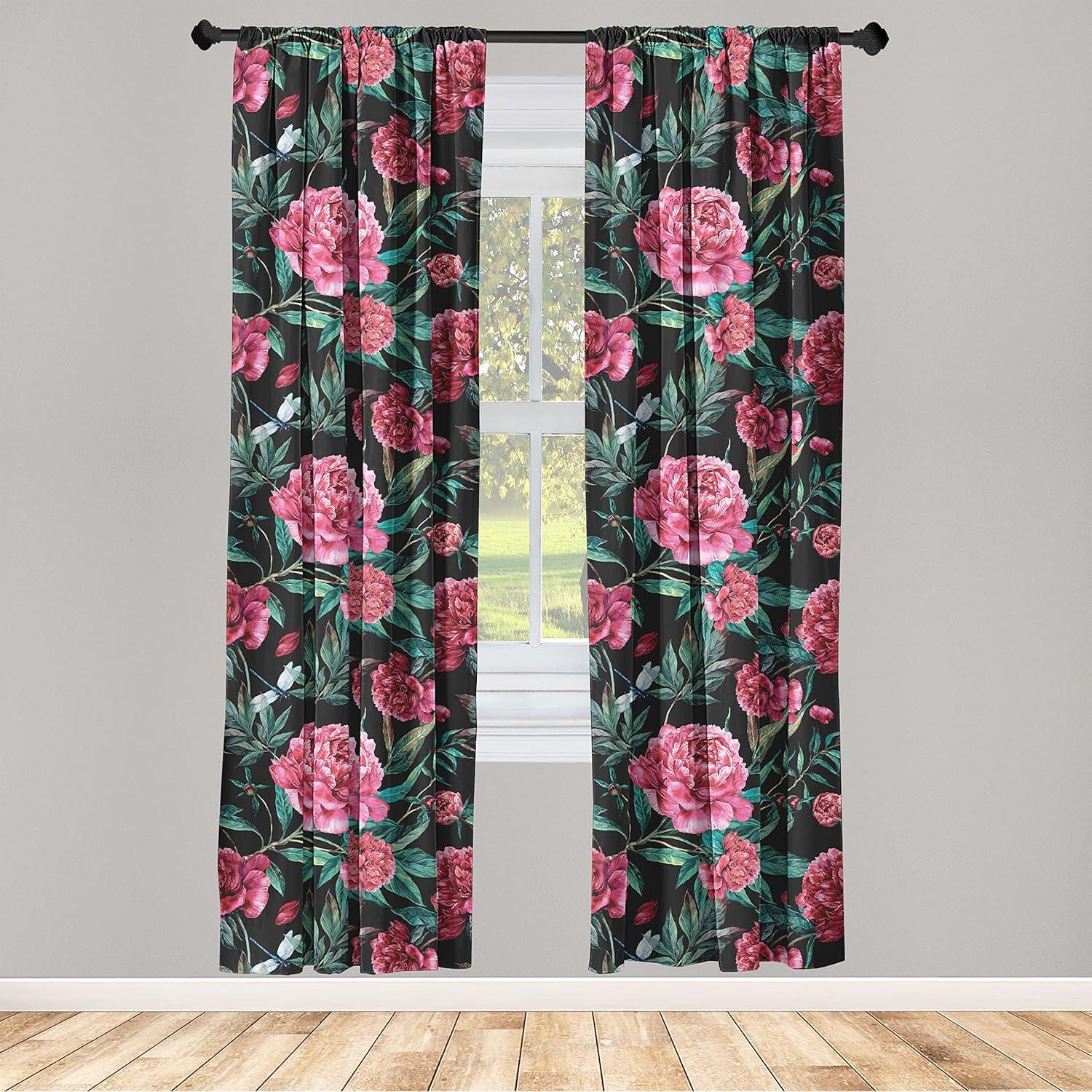 imageAmbesonne Nature Themed Curtains Floral Drawings in Romantic Vibes with Petals Neutral Colors Boho Pattern Window Treatments 2 Panel Set for Living Room Bedroom Pair of 28 x 95 Ruby ChampagneHot Pink and Jade Green