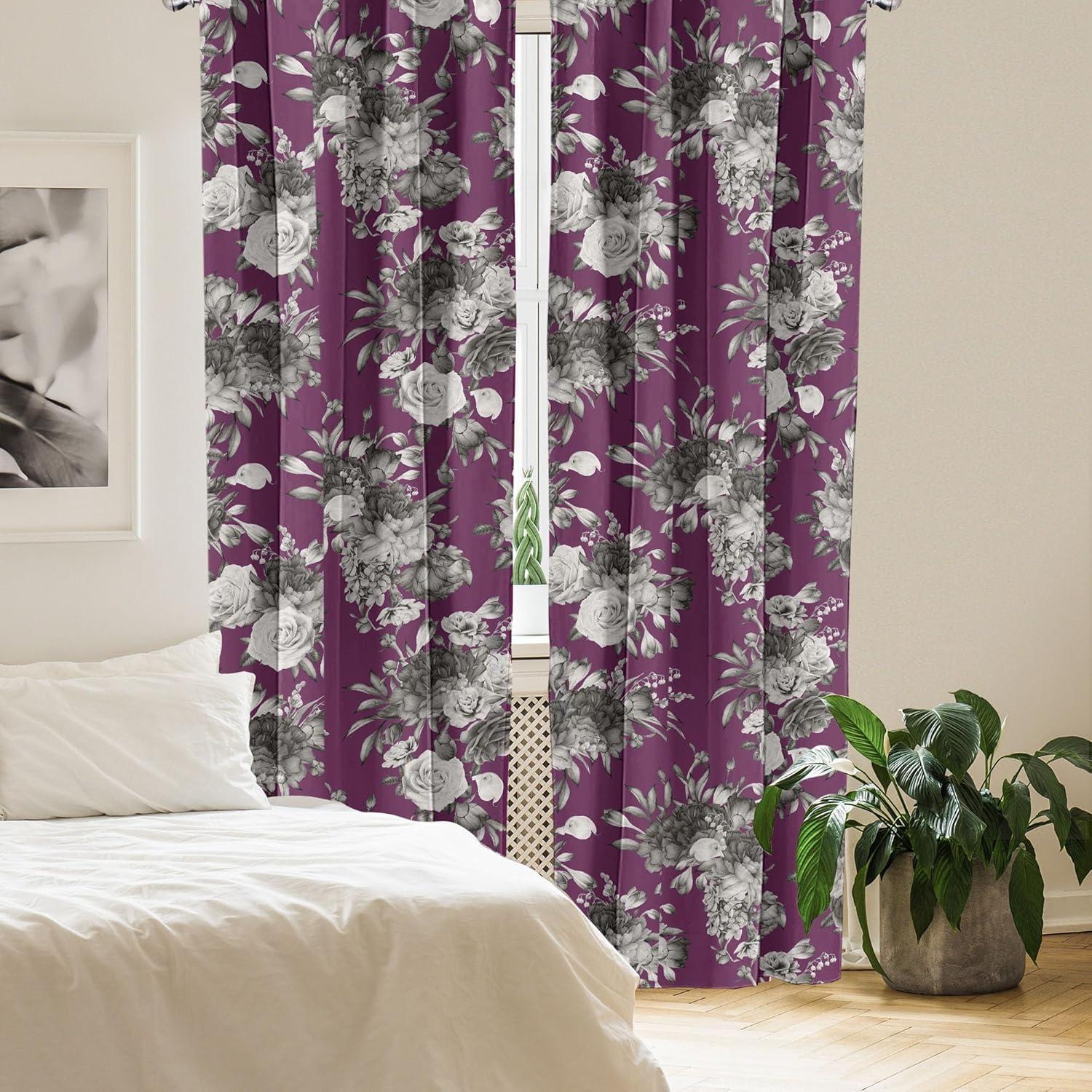 imageAmbesonne Nature Themed Curtains Floral Drawings in Romantic Vibes with Petals Neutral Colors Boho Pattern Window Treatments 2 Panel Set for Living Room Bedroom Pair of 28 x 95 Ruby ChampagneTaupe Grey Dark Magenta
