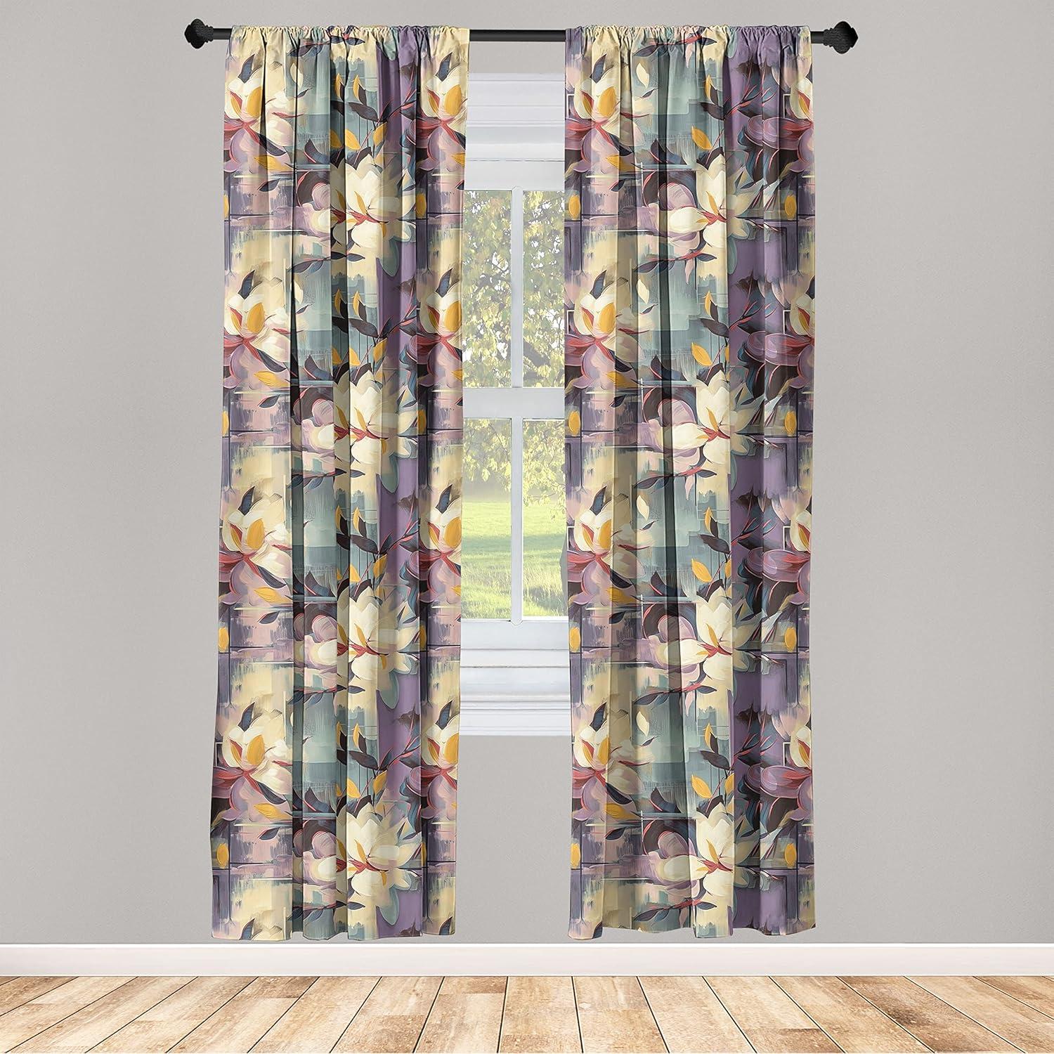 imageAmbesonne Nature Themed Curtains Floral Drawings in Romantic Vibes with Petals Neutral Colors Boho Pattern Window Treatments 2 Panel Set for Living Room Bedroom Pair of 28 x 95 Ruby ChampagnePale Eggplant Grey Teal